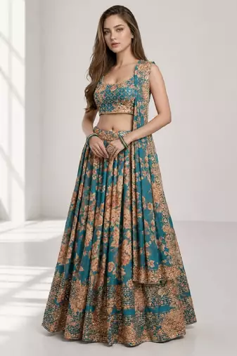 RAMA SEQUINS & EMBROIDERY ORGANZA FESTIVAL LEHENGA CHOLI SET
