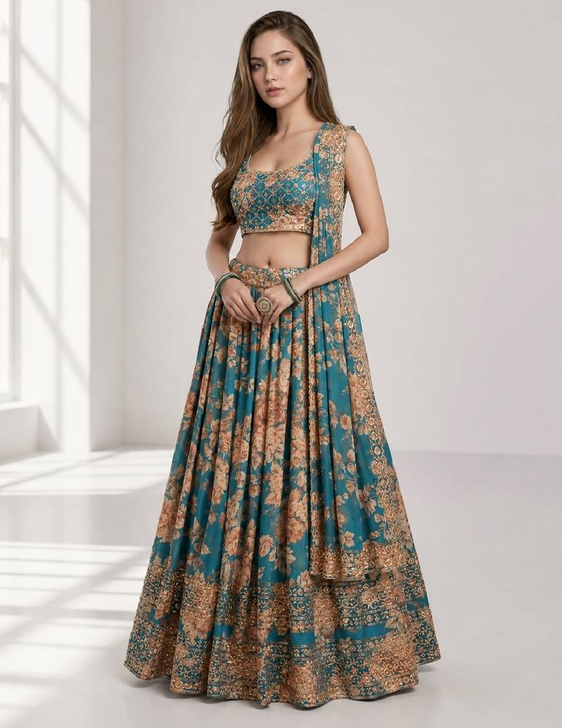 RAMA SEQUINS & EMBROIDERY ORGANZA FESTIVAL LEHENGA CHOLI SET