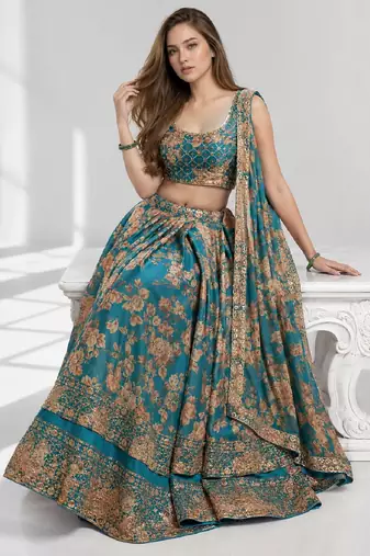 RAMA SEQUINS & EMBROIDERY ORGANZA FESTIVAL LEHENGA CHOLI SET