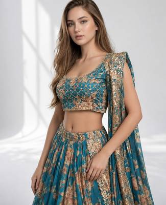RAMA SEQUINS & EMBROIDERY ORGANZA FESTIVAL LEHENGA CHOLI SET 5