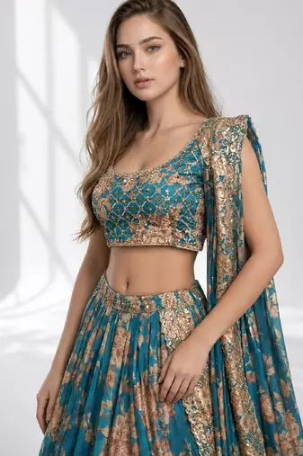 RAMA SEQUINS & EMBROIDERY ORGANZA FESTIVAL LEHENGA CHOLI SET