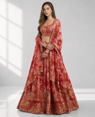 RED SEQUINS & EMBROIDERY ORGANZA FESTIVAL LEHENGA CHOLI SET 1