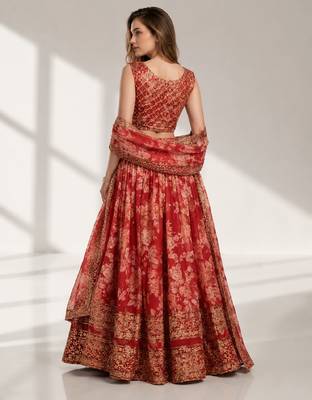 RED SEQUINS & EMBROIDERY ORGANZA FESTIVAL LEHENGA CHOLI SET 2