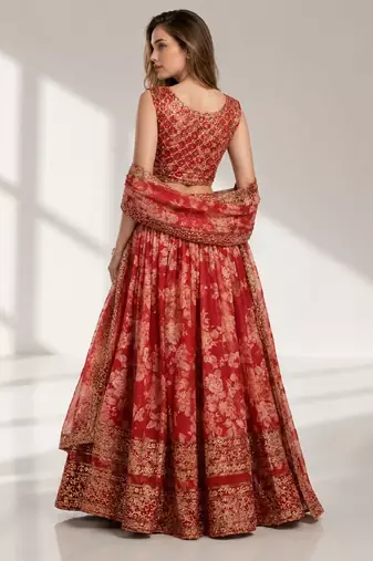 RED SEQUINS & EMBROIDERY ORGANZA FESTIVAL LEHENGA CHOLI SET