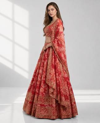 RED SEQUINS & EMBROIDERY ORGANZA FESTIVAL LEHENGA CHOLI SET 3
