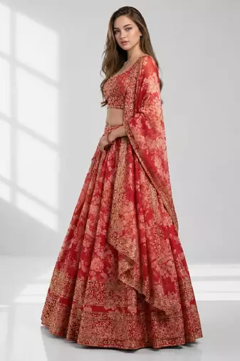 RED SEQUINS & EMBROIDERY ORGANZA FESTIVAL LEHENGA CHOLI SET
