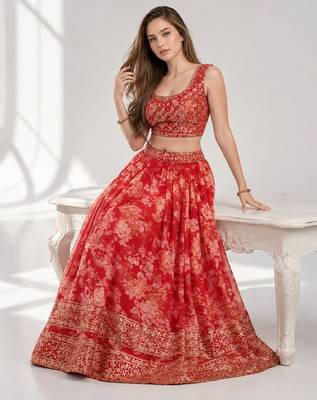 RED SEQUINS & EMBROIDERY ORGANZA FESTIVAL LEHENGA CHOLI SET 4