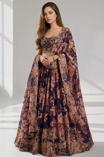 PURPLE SEQUINS & EMBROIDERY ORGANZA FESTIVAL LEHENGA CHOLI SET
