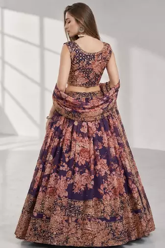PURPLE SEQUINS & EMBROIDERY ORGANZA FESTIVAL LEHENGA CHOLI SET