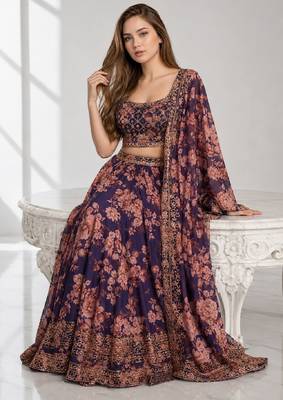 PURPLE SEQUINS & EMBROIDERY ORGANZA FESTIVAL LEHENGA CHOLI SET 4