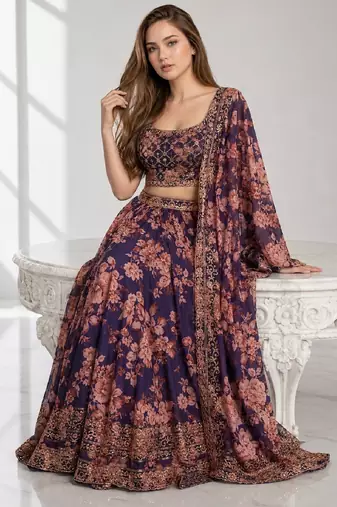 PURPLE SEQUINS & EMBROIDERY ORGANZA FESTIVAL LEHENGA CHOLI SET