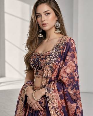PURPLE SEQUINS & EMBROIDERY ORGANZA FESTIVAL LEHENGA CHOLI SET 5