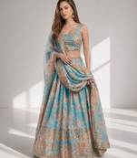 SKY BLUE SEQUINS & EMBROIDERY ORGANZA FESTIVAL LEHENGA CHOLI SET