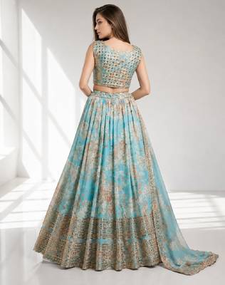 SKY BLUE SEQUINS & EMBROIDERY ORGANZA FESTIVAL LEHENGA CHOLI SET 2