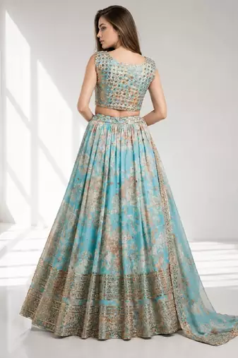 SKY BLUE SEQUINS & EMBROIDERY ORGANZA FESTIVAL LEHENGA CHOLI SET