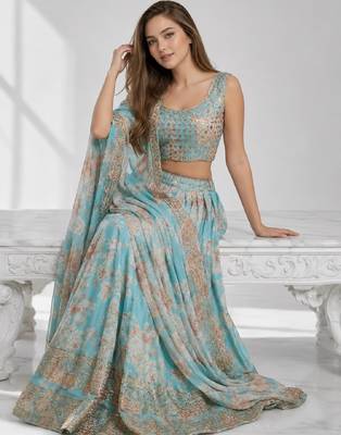 SKY BLUE SEQUINS & EMBROIDERY ORGANZA FESTIVAL LEHENGA CHOLI SET 4