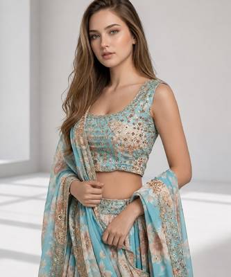 SKY BLUE SEQUINS & EMBROIDERY ORGANZA FESTIVAL LEHENGA CHOLI SET 5