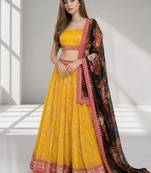 YELLOW BLACK THREAD EMBROIDERED GEORGETTE FESTIVAL LEHENGA CHOLI SET