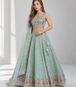 SKY BLUE THREAD EMBROIDERED GEORGETTE FESTIVAL LEHENGA CHOLI SET