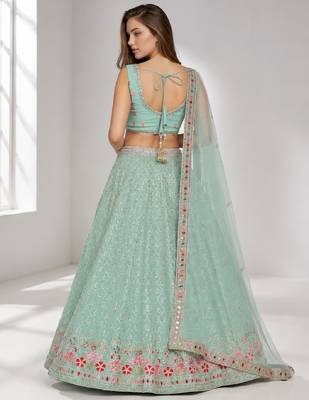SKY BLUE THREAD EMBROIDERED GEORGETTE FESTIVAL LEHENGA CHOLI SET 2
