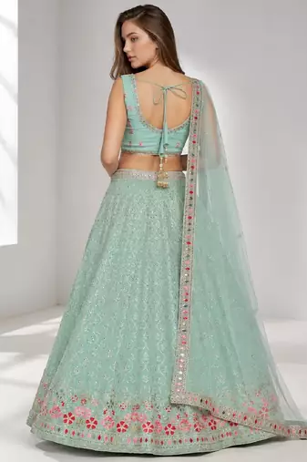 SKY BLUE THREAD EMBROIDERED GEORGETTE FESTIVAL LEHENGA CHOLI SET