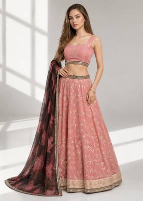 NAVY BLUE THREAD EMBROIDERED GEORGETTE FESTIVAL LEHENGA CHOLI SET 1