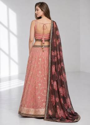 NAVY BLUE THREAD EMBROIDERED GEORGETTE FESTIVAL LEHENGA CHOLI SET 2