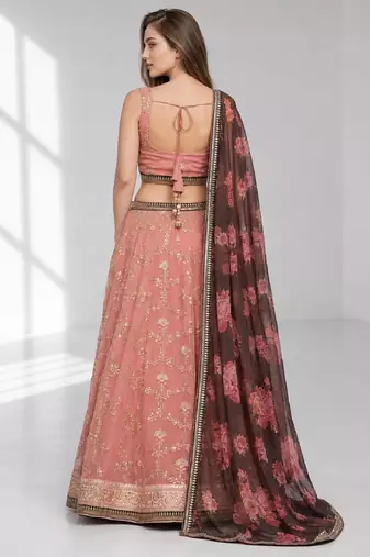 NAVY BLUE THREAD EMBROIDERED GEORGETTE FESTIVAL LEHENGA CHOLI SET