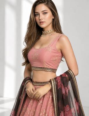NAVY BLUE THREAD EMBROIDERED GEORGETTE FESTIVAL LEHENGA CHOLI SET 5
