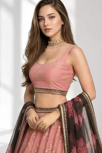 NAVY BLUE THREAD EMBROIDERED GEORGETTE FESTIVAL LEHENGA CHOLI SET