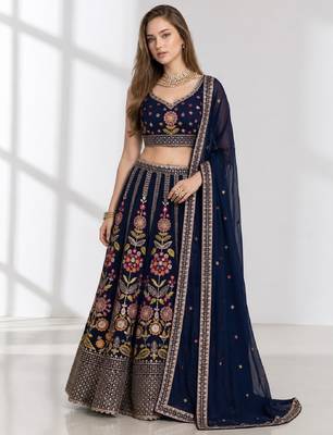 PINK BROWN THREAD EMBROIDERED GEORGETTE FESTIVAL LEHENGA CHOLI SET 1