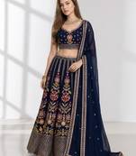 PINK BROWN THREAD EMBROIDERED GEORGETTE FESTIVAL LEHENGA CHOLI SET