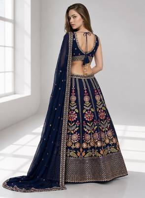 PINK BROWN THREAD EMBROIDERED GEORGETTE FESTIVAL LEHENGA CHOLI SET 2