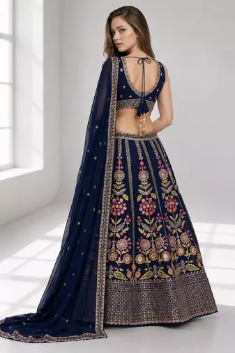 PINK BROWN THREAD EMBROIDERED GEORGETTE FESTIVAL LEHENGA CHOLI SET