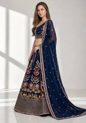 PINK BROWN THREAD EMBROIDERED GEORGETTE FESTIVAL LEHENGA CHOLI SET 3