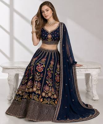 PINK BROWN THREAD EMBROIDERED GEORGETTE FESTIVAL LEHENGA CHOLI SET 4