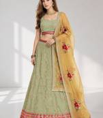 PISTA YELLOW THREAD EMBROIDERED GEORGETTE FESTIVAL LEHENGA CHOLI SET