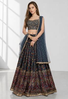 BLUE SEQUINS & EMBROIDERED CHINNON FESTIVAL LEHENGA CHOLI SET 1
