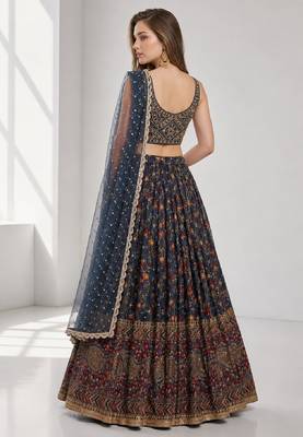 BLUE SEQUINS & EMBROIDERED CHINNON FESTIVAL LEHENGA CHOLI SET 2