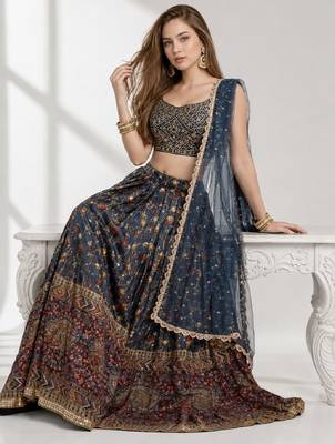 BLUE SEQUINS & EMBROIDERED CHINNON FESTIVAL LEHENGA CHOLI SET 4