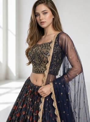 BLUE SEQUINS & EMBROIDERED CHINNON FESTIVAL LEHENGA CHOLI SET 5