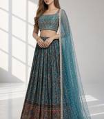 SKY BLUE SEQUINS & EMBROIDERED CHINNON FESTIVAL LEHENGA CHOLI SET