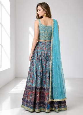 SKY BLUE SEQUINS & EMBROIDERED CHINNON FESTIVAL LEHENGA CHOLI SET 2