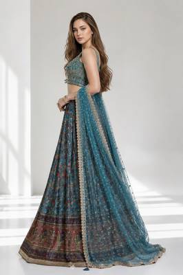SKY BLUE SEQUINS & EMBROIDERED CHINNON FESTIVAL LEHENGA CHOLI SET 3