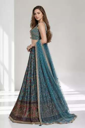 SKY BLUE SEQUINS & EMBROIDERED CHINNON FESTIVAL LEHENGA CHOLI SET