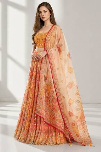 SKY BLUE SEQUINS & EMBROIDERED ORGANZA FESTIVAL LEHENGA CHOLI SET