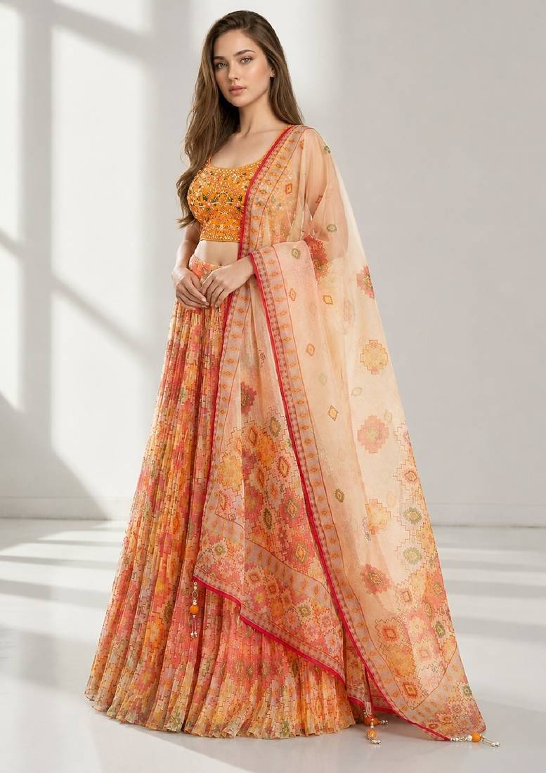SKY BLUE SEQUINS & EMBROIDERED ORGANZA FESTIVAL LEHENGA CHOLI SET