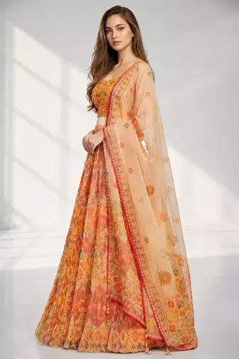 SKY BLUE SEQUINS & EMBROIDERED ORGANZA FESTIVAL LEHENGA CHOLI SET