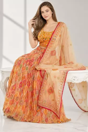SKY BLUE SEQUINS & EMBROIDERED ORGANZA FESTIVAL LEHENGA CHOLI SET