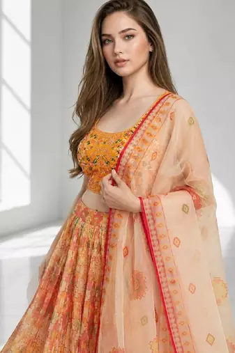 SKY BLUE SEQUINS & EMBROIDERED ORGANZA FESTIVAL LEHENGA CHOLI SET